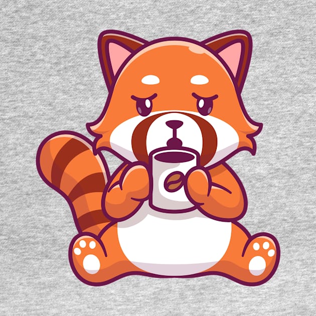 Cute Red Panda Drinking Coffee Cartoon by Catalyst Labs